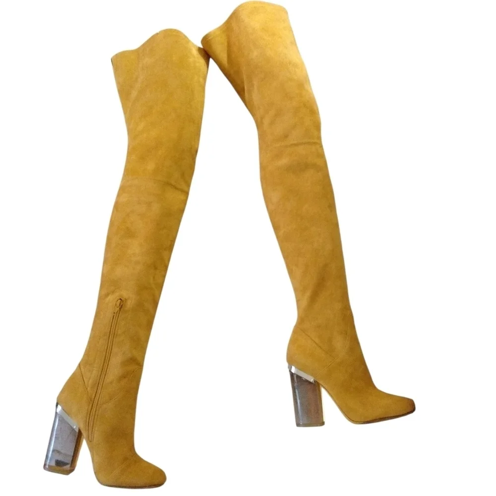 Love For Life Clear Heel Over-the-Knee Boots Mustard/Brown Suede Boots Sz 6